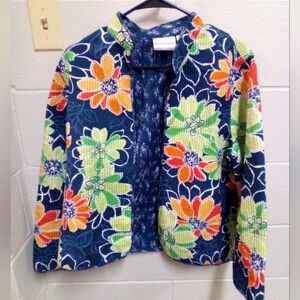 Alfred Dunner: Petite - Floral Blue Green Yellow - Open Front Jacket, 12P